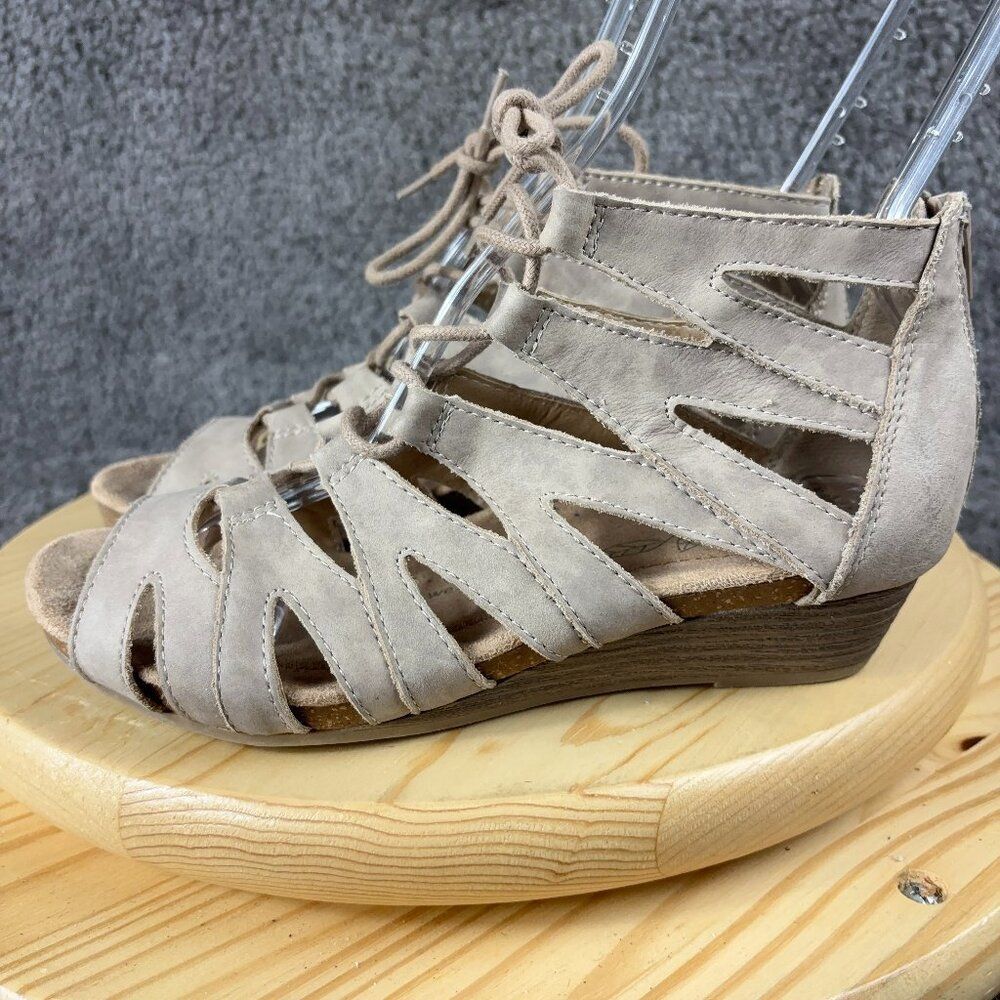 Earth Origins Wedge Sandal Harley Womens 8 Wide Leather Gladiator Beige